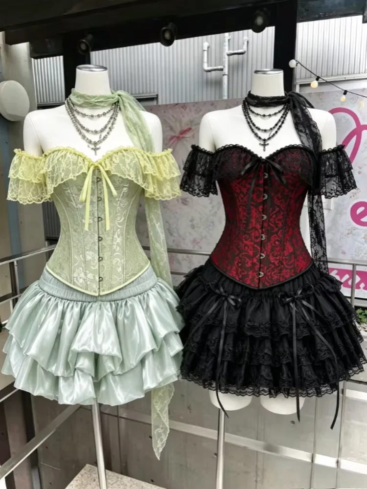 Y2k Retro Vintage Two Piece Outfits Women Summer Crop Sleeveless Vest Mini Skirt Suit Daily Casual Evening Party New Clothes
