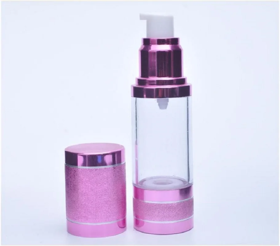 Garrafa mal ventilada rosa/azul de 15ml, tampa rosa transparente para soro/loção/emulsão/essência/óleo/base/gel embalagem cosmética