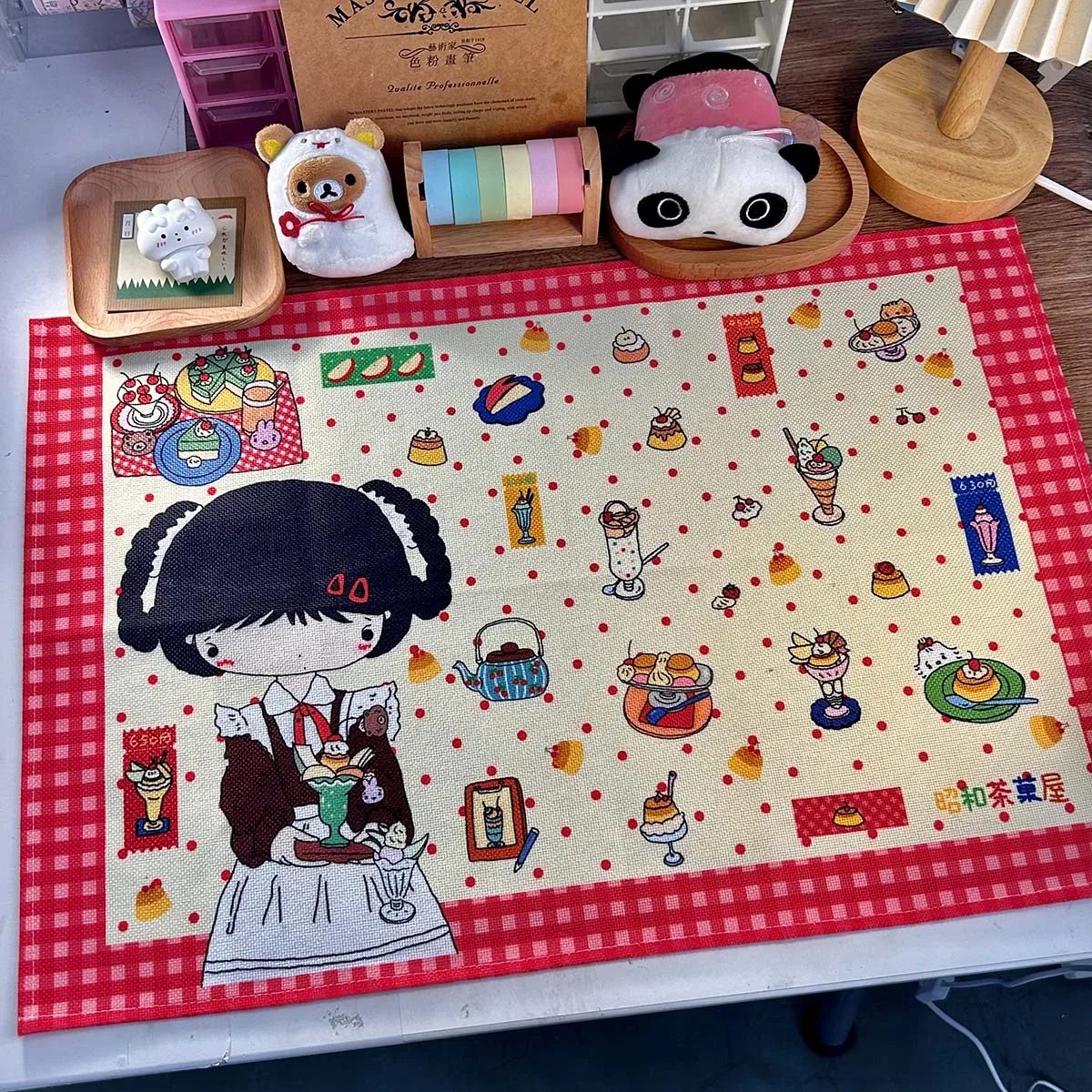 Kawaii Table Mat Cute Scrapbooking Deco Notebook Decoration Table Clothes Cartoon Panda Clover Design