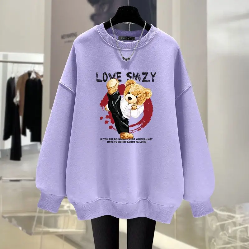 Autumn Fashion Cartoon Printed Hoodies Women Clothing Casual Loose O-neck Sweatshirts Long Sleeve Cotton Top Pullovers