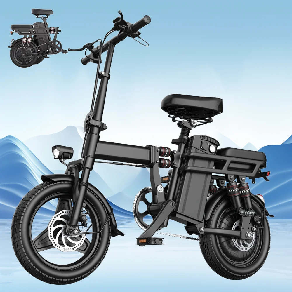 

14" Folding Electric Motorcycles Mountain E Bike for Adults, 450W Peak Motor Ebike 20Mph 48V 10.4AH 15.4AH Electric Bicycle