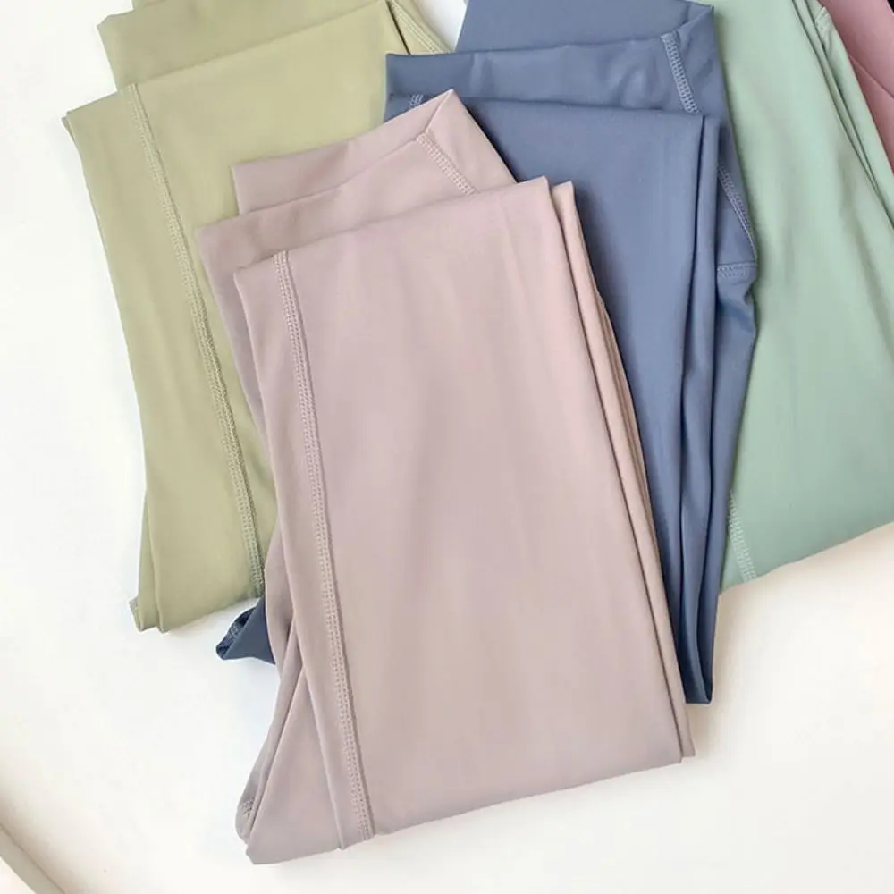 

Gym Cream Colored Yoga Pants Stretchy Hip Lifting Fitness Pants Quick Drying High Waist Exercise Cropped Pants Fitness