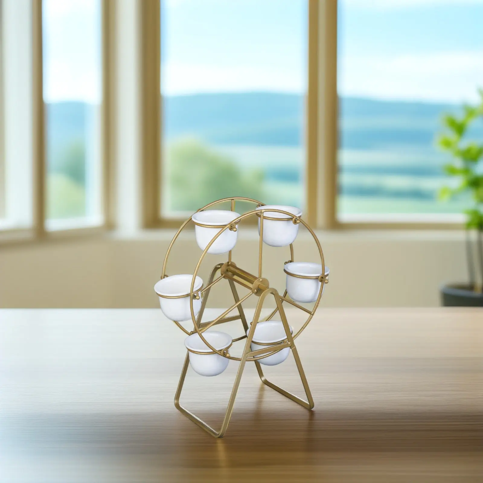 Ceramic Ferris Wheel Flower Pot Set – 6-Piece Iron Frame Succulent Planter for Cactus, Home & Desk Decoration