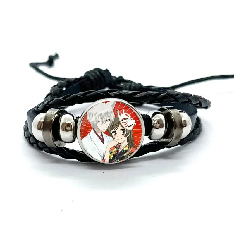 Anime Kamisama Kiss Leather Bracelets Glass Dome Snap Button Bracelet & Bangles Fashion Women Men Jewelry