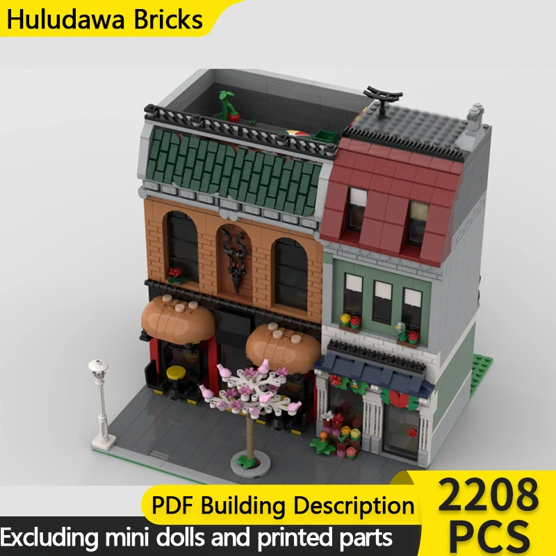 

City Street View Model MOC Building Bricks Burger House And Florist Modular Technology Children Holiday Gifts Assemble Toys Suit