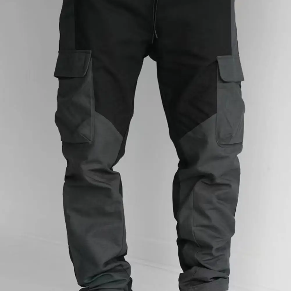 Men Sports Pants Patchwork Elastic Waist Loose Men Trousers Multi Pockets Casual Mid Waist Cargo Pants Men Long Trousers