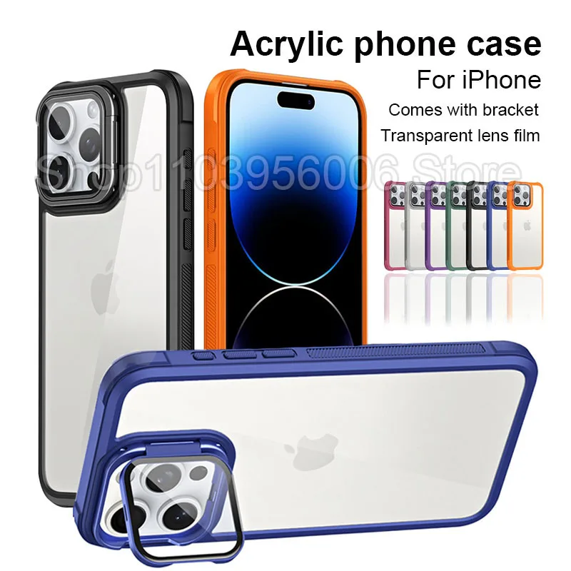 

Luxury Shockproof Transparent Phoen Cases For iPhone 15 Pro Max 14 13 12 11 Comes With Bracket Acrylic Back Covers