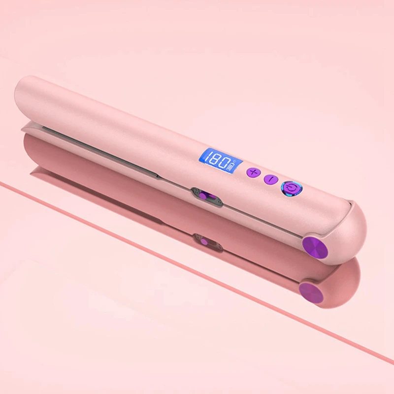 Portable USB Rechargeable Hair Straightener And Curler With Power Bank Travel Flat Hair Wand Wireless Straightening