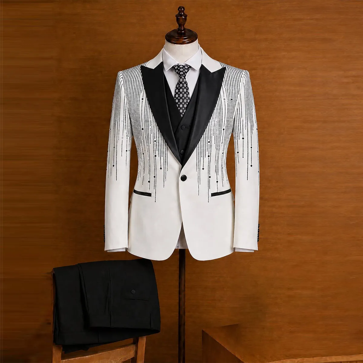 Diamond Men Suits Wedding Groom Tuxedos Single-Breasted 2 Pieces Sets Peaked Lapel Male Prom Blazers Party Homme Customized