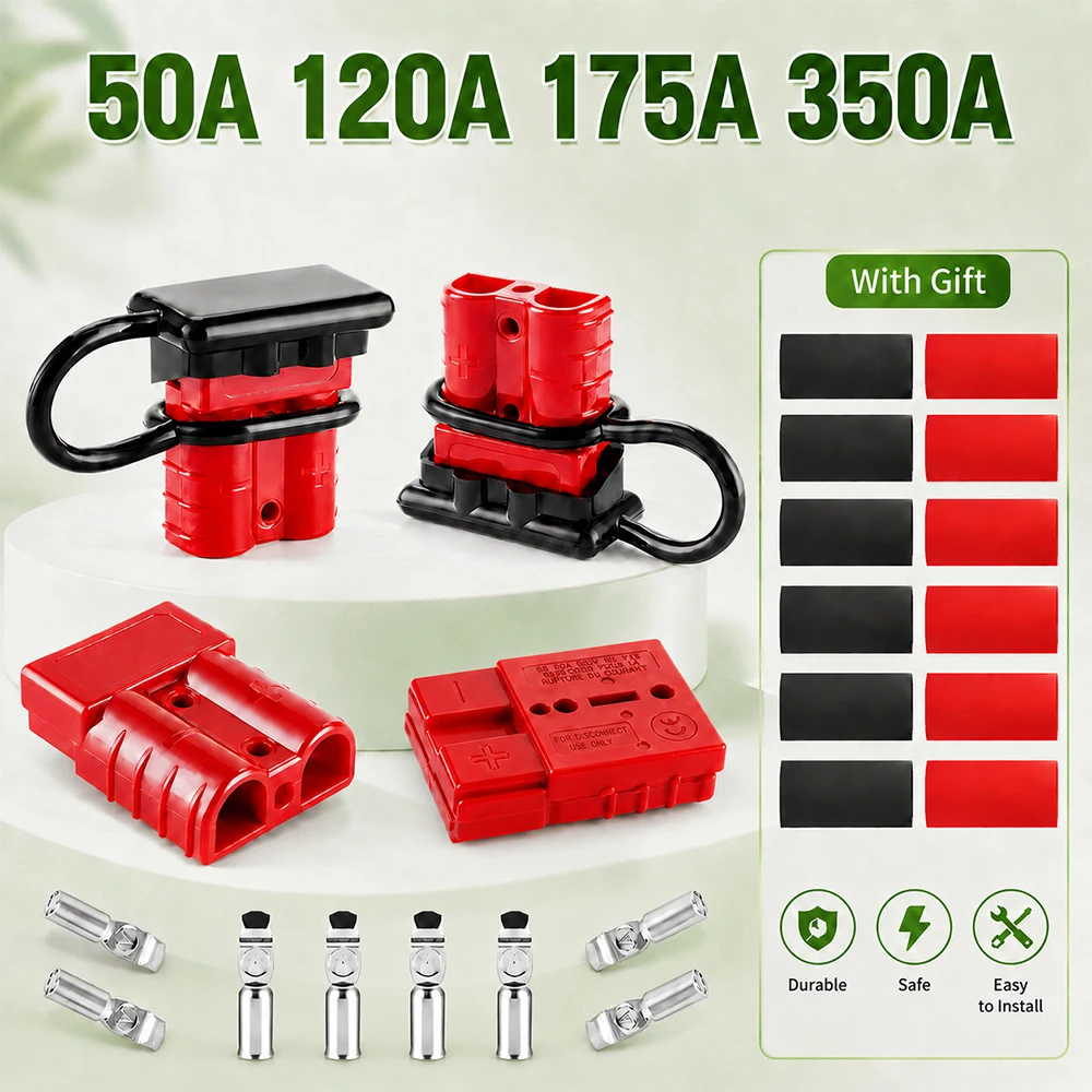 4PCS Kit 50A 120A 175A 350A 600V High Current Battery Quick Connect Disconnect Connector Plug with 2 Soft Dust Caps&Lugs&Gift