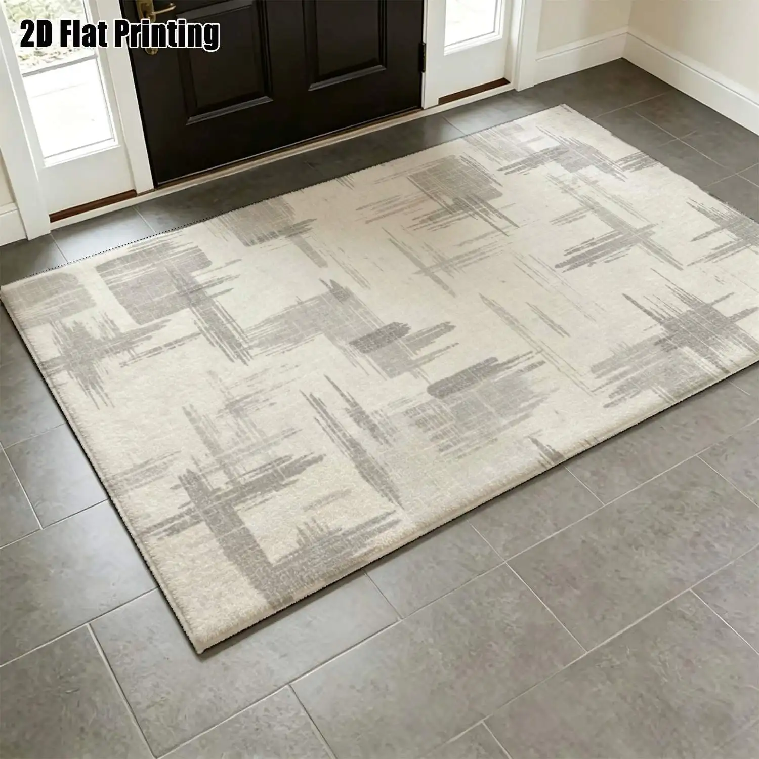 1Pc 2D Printed Light Gray Abstract Geometric Line Carpet, Nordic Modern Minimalist Style, Instagram Floor Mat, Machine Washable, Multi-Size, Home Decor for Entrance, Dining, Foyer, Bedroom, Living Room