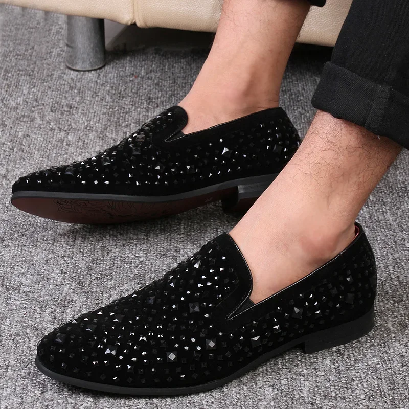 Black Spikes 2024 New Brand Mens Loafers Luxury Shoes Denim And Metal Sequins High Quality Casual Men Shoes