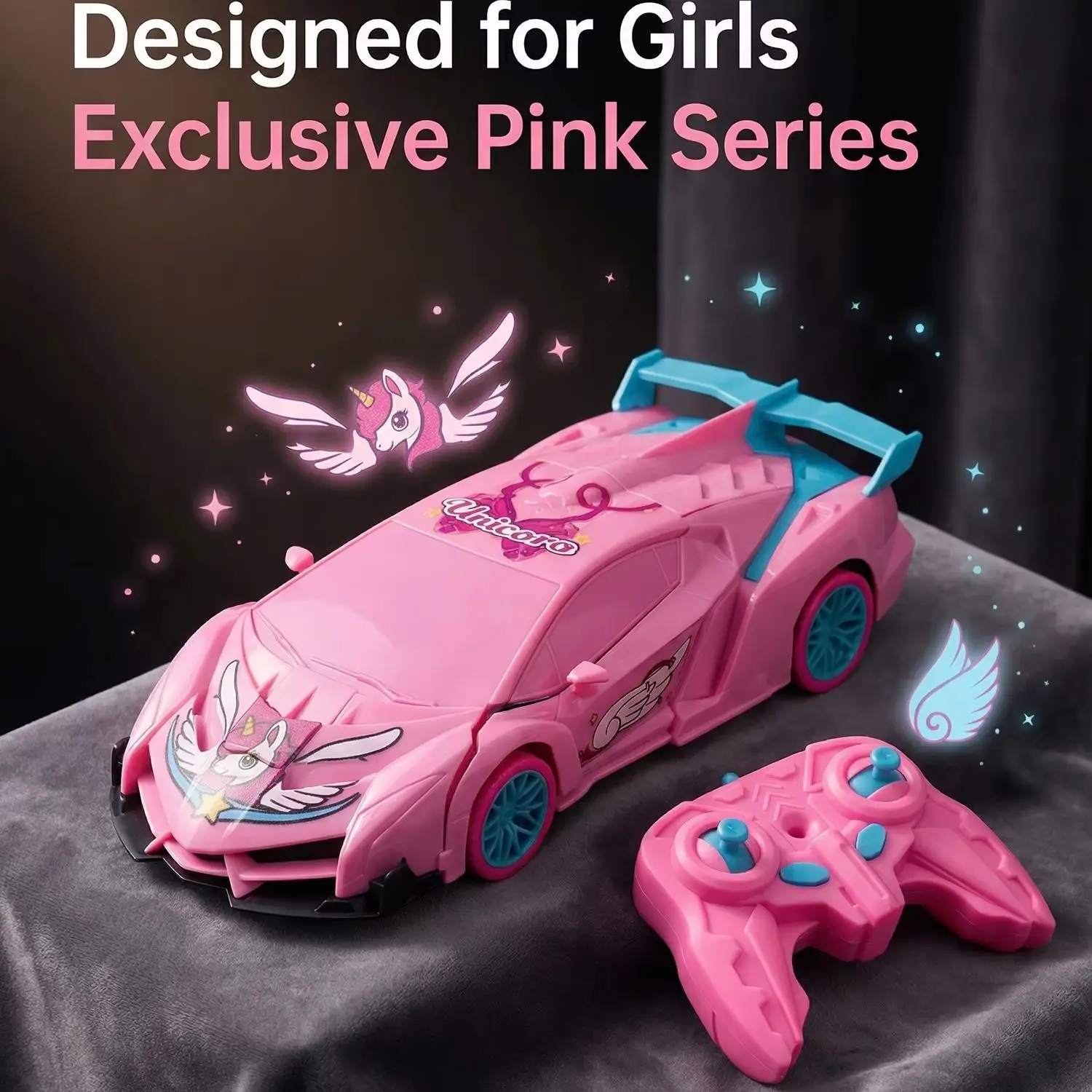 

2-in-1 Unicorn Barbie Pink RC Car Transformation Robot Toy One Click Transformation 360 ° Rotating LED Light Kid's Girl Gift