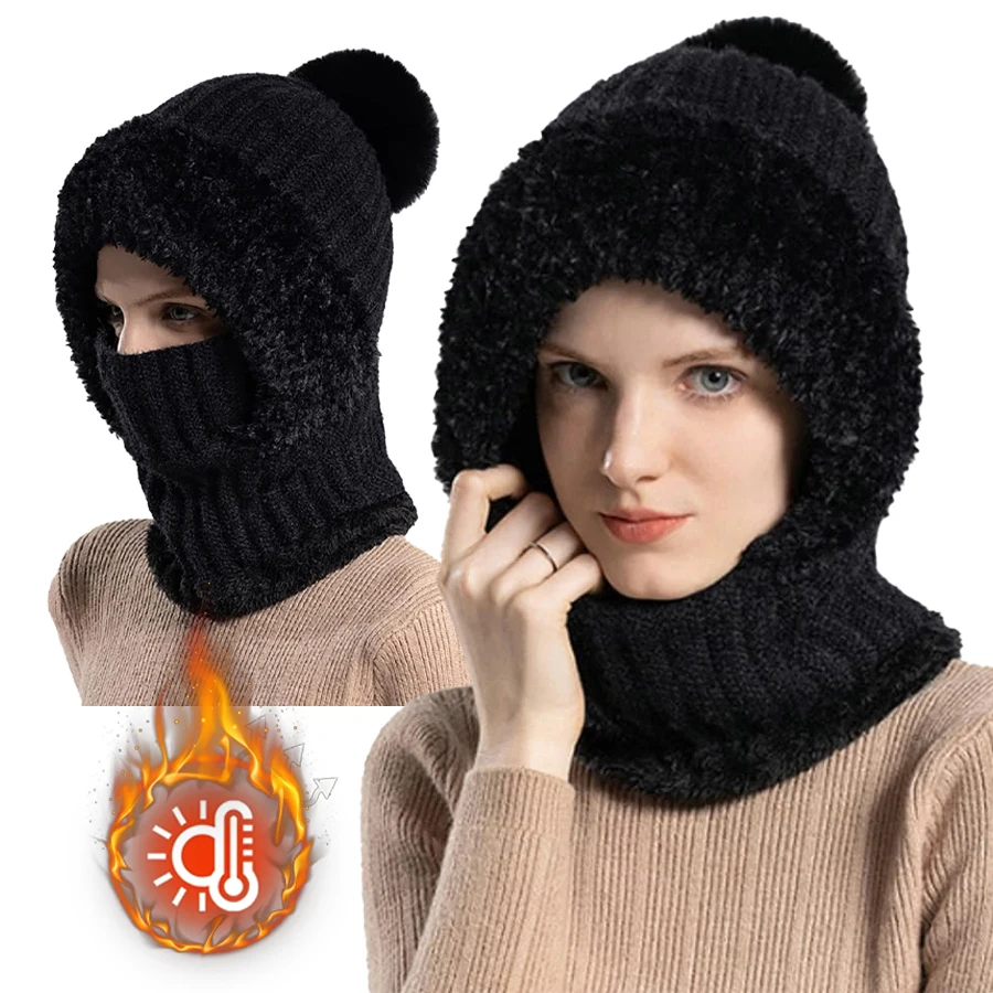 

Scarf Mask One-piece Hat Thermal Cashmere Neck Warm Ski Windproof Hat Thick Plush Beanies For Outdoor Cycling