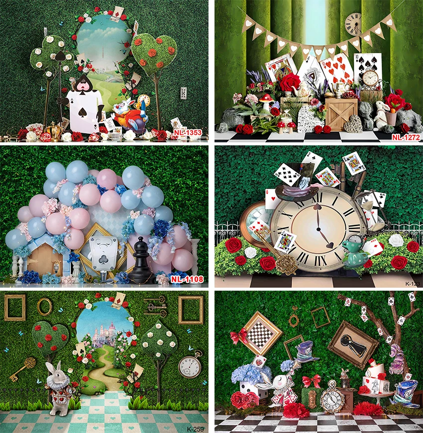 Alice in Wonderland Theme Photography Backdrops Baby Girl Birthday Party Photo Background Studio Props Photocall Vinyl