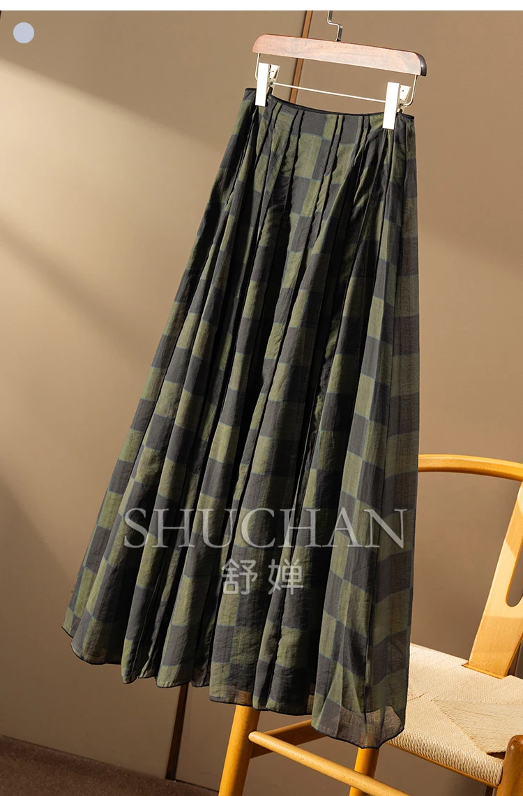 Niche Designer Vintage Yarn Checkered 4M + Pendulum A-shaped Skirt 71B7 Korean Fashion Clothing