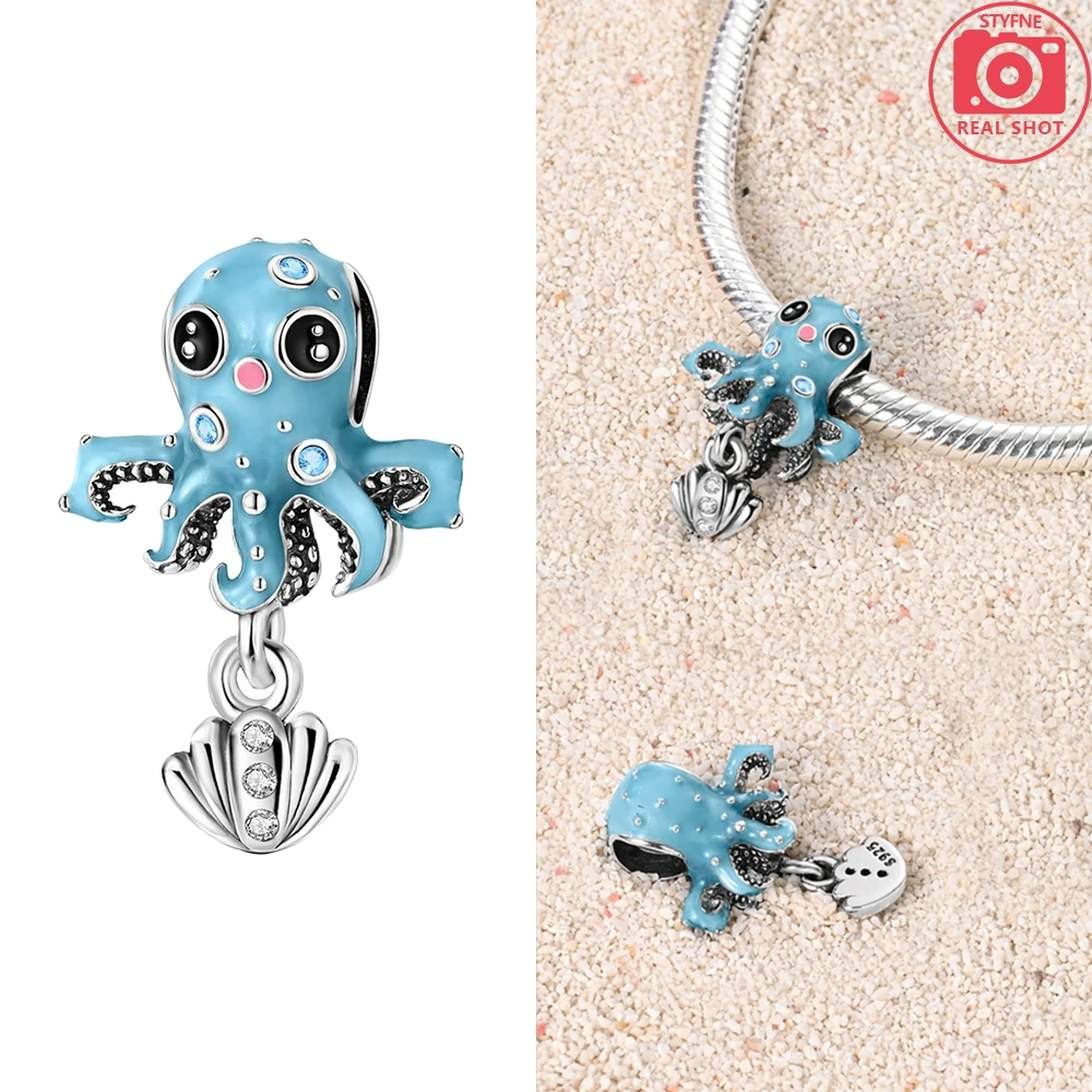 سحر الأصلي 925 فضة مطلي لطيف ليتل الأخطبوط شل الخرز صالح أساور للنساء النساء صنع المجوهرات Diy بها بنفسك #1