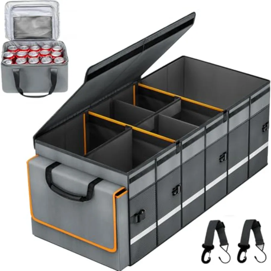 

Car Trunk Organizer with Removable Leakproof Cooler Bag and 6 Dividers Collapsible Storage for SUV Jeep MPV Non-Slip Bottom Fol