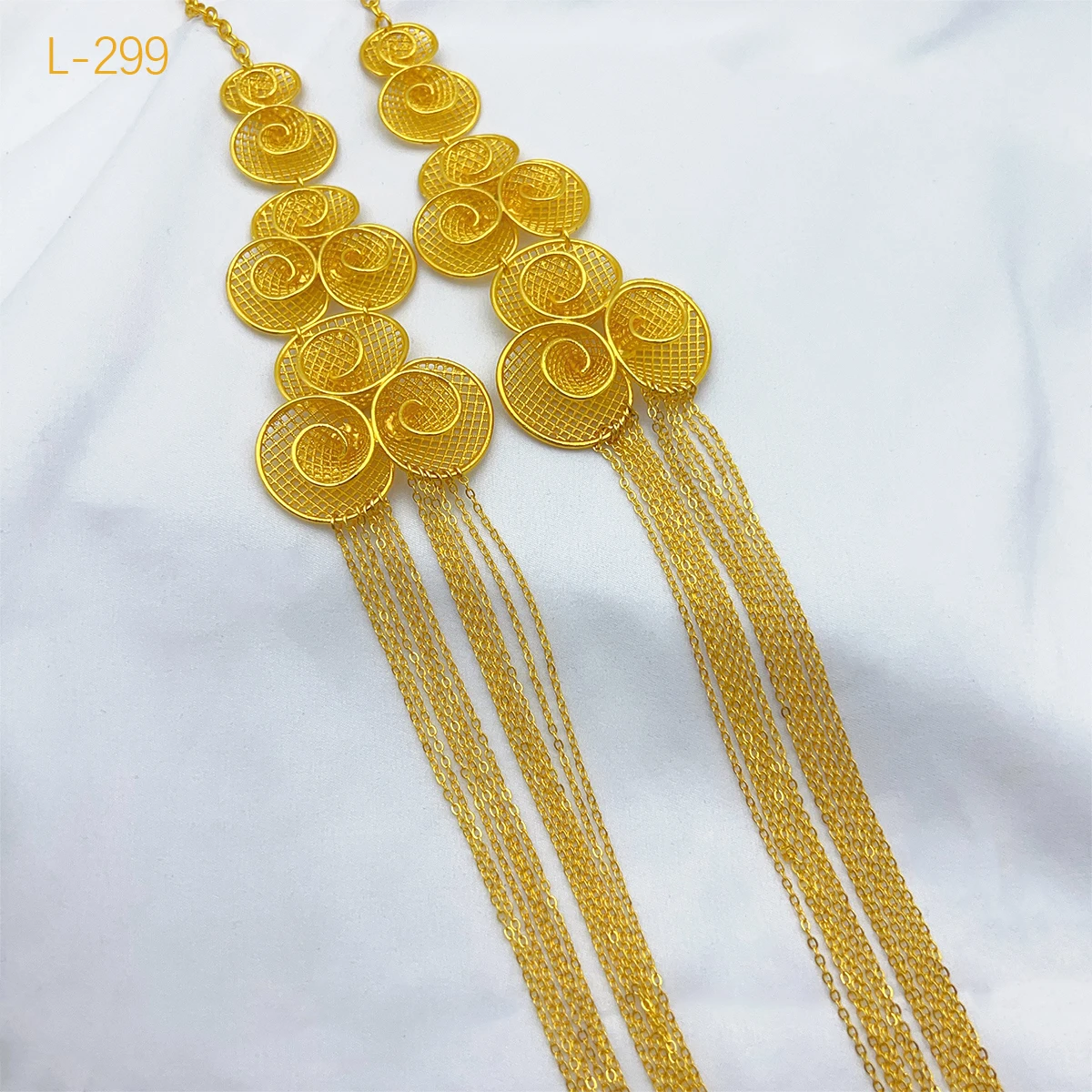 ANIID Ethiopian Tassel 24K Gold Color Necklace And Earrings Set For Lady Long Chain Necklace Luxury Jewelry Wedding Party Gifts