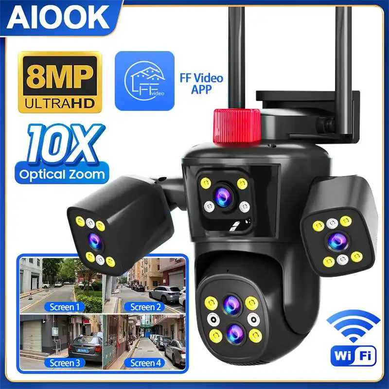 aiook camera ip wifi ao ar livre com lentes hd 8mp zoom 10x interfone bidirecional visao noturna a prova dagua deteccao de movimento 01