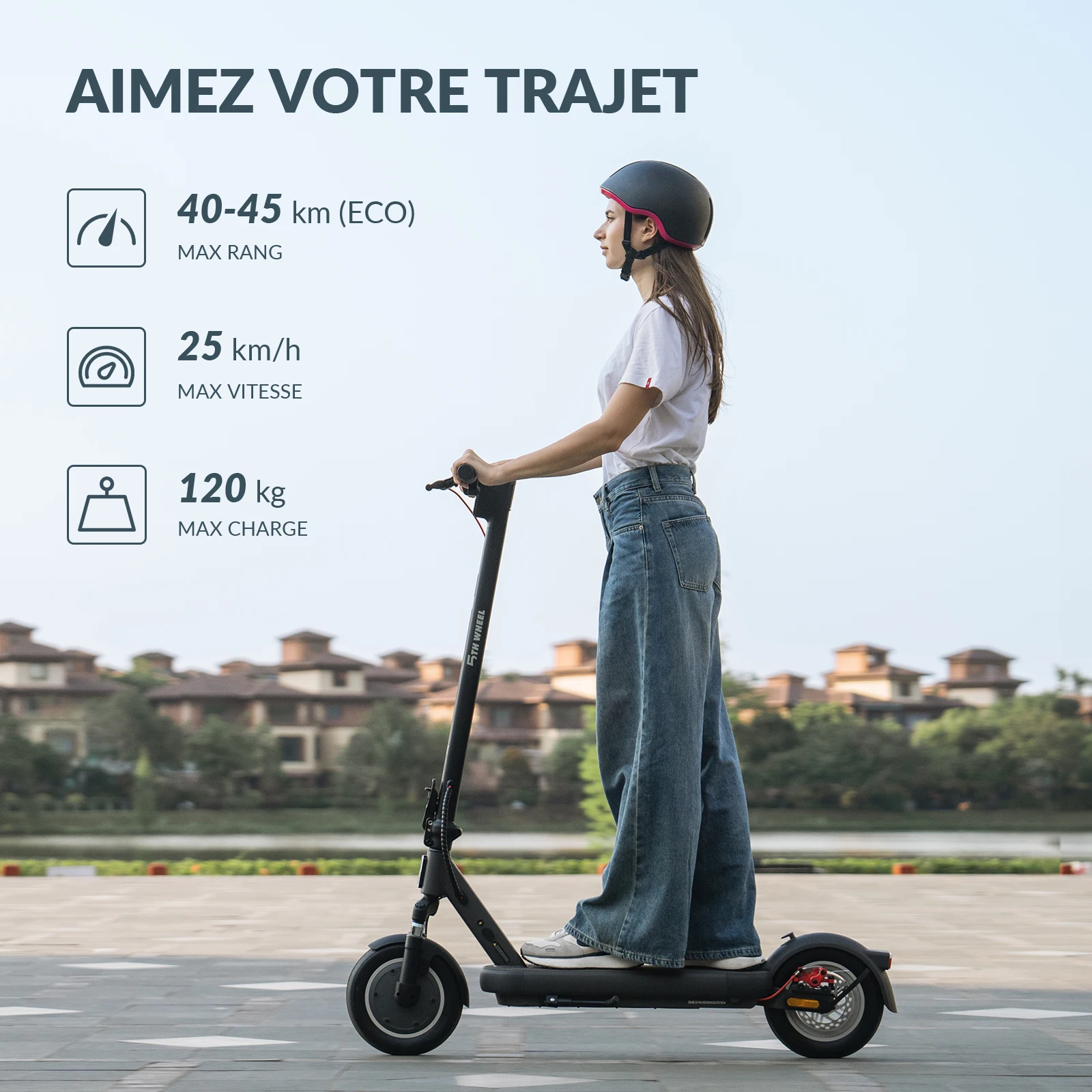 5TH WHEEL Trottinette Électrique Pliable, 10", Puissance Max 800W, 25 km/h, Autonomie 40-45km, App & Éclairage, Double Frein, 48