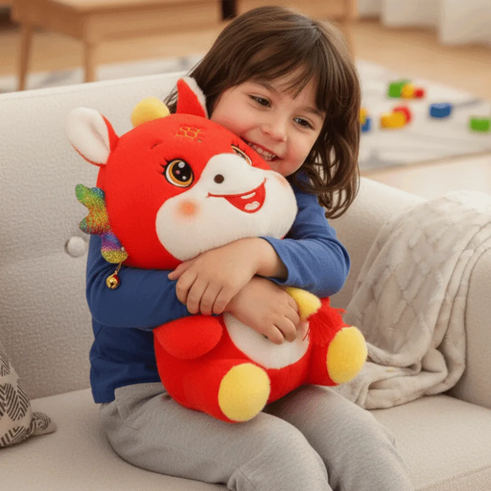 

2026 Horse Year Zodiac Horse Figurine Soft Stuffed Letter Print Lucky Pony 22cm Realistic Horse Year Mascot Birthday Gift