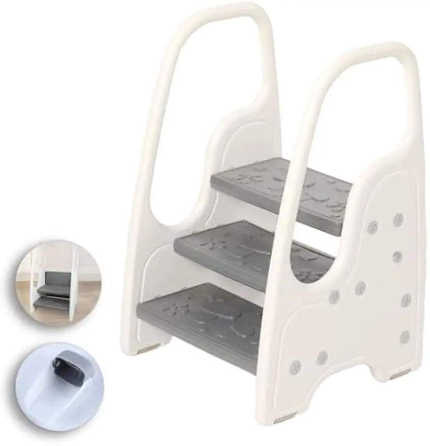 

Adjustable Toddler Step Stool with Safety Handles, Non-Slip Pads for Bathroom Sink and Kitchen, Grey