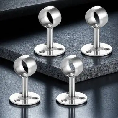 

4Pcs Stainless Steel Clothes Rod Socket Stable Practical Long Service Life Professional Design for Closet Shower Wardrobe Rods