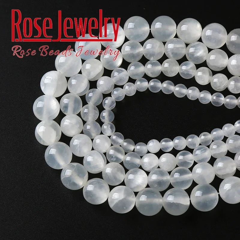 5A Natural Aurora white Gypsum Stone Beads Selenite Clear Stone Round Loose Beads For Jewelry Making Diy Bracelets 6 8 10mm 15\