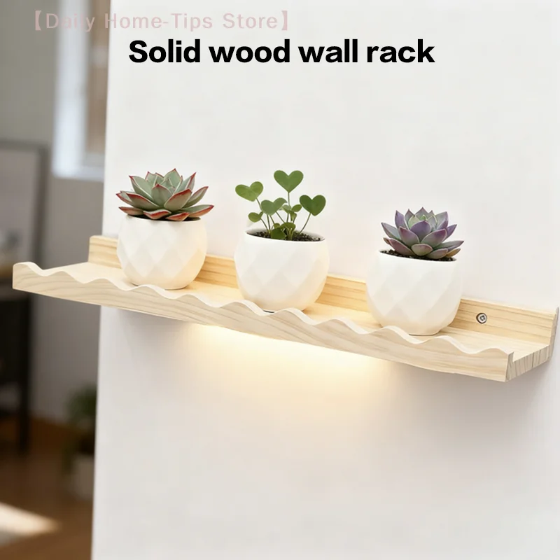 Boho-Wandregal aus Holz, schwebendes Regal aus natürlichem Kiefernholz, Display mit gewelltem Rand für Kinderzimmer, Kinderzimmer oder Heimdekoration, nordisch