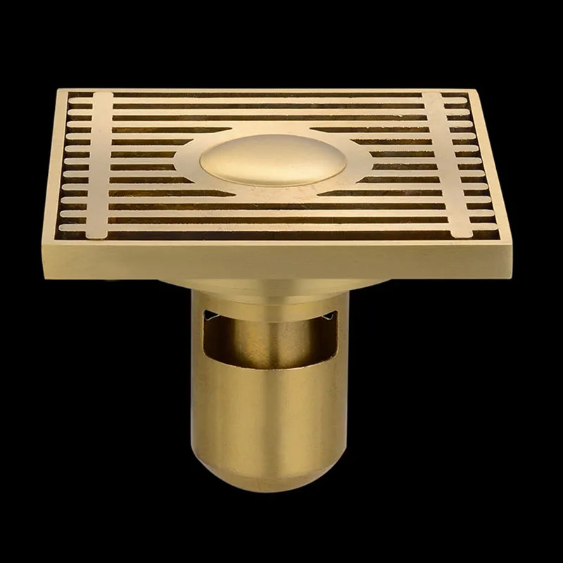 Brass Golden Floor Drain 10X10cm Shower Square Deodorization Type Bathroom/Kitchen Washing Machine Dual Use Floor Drain