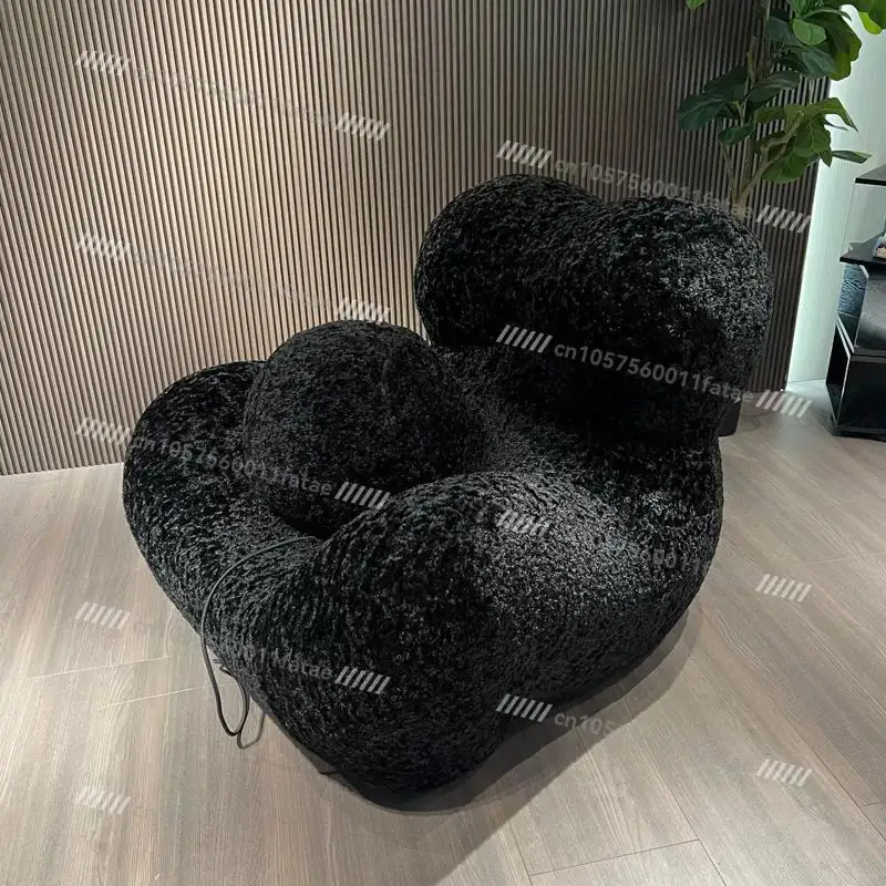 Single Sofa Lazy Recliner Living Room  Light Luxury Cream Fabric Wool Roll