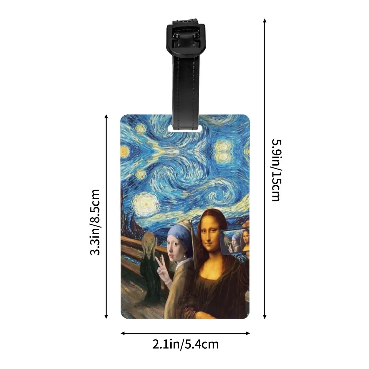 Etiqueta de bagagem personalizada noite estrelada por mona lisa e vincent van gogh arte de privacidade pintura etiquetas de bagagem etiquetas de bolsa de viagem mala