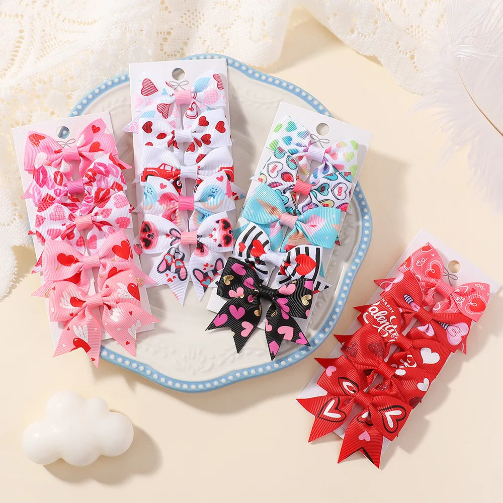 6 Stück/Set Valentinstag bedruckte Schleifen-Haarspangen für Mädchen, Kinder, Haarschleifen-Clips, fröhliche Feiertagsgeschenke, Haar-Accessoires