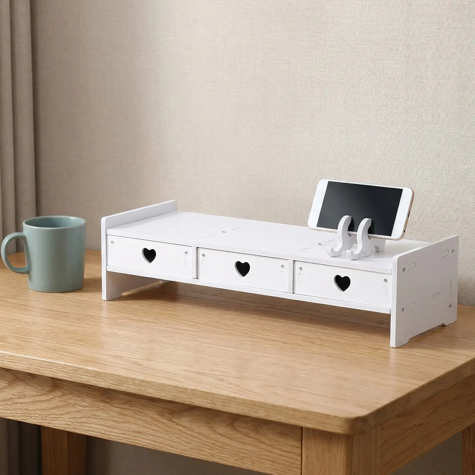 Modern Monitor Riser with Built-in Drawer for Keyboard Storage Desktop Organizer Ergonomic Laptop and Screen Heightening Stand