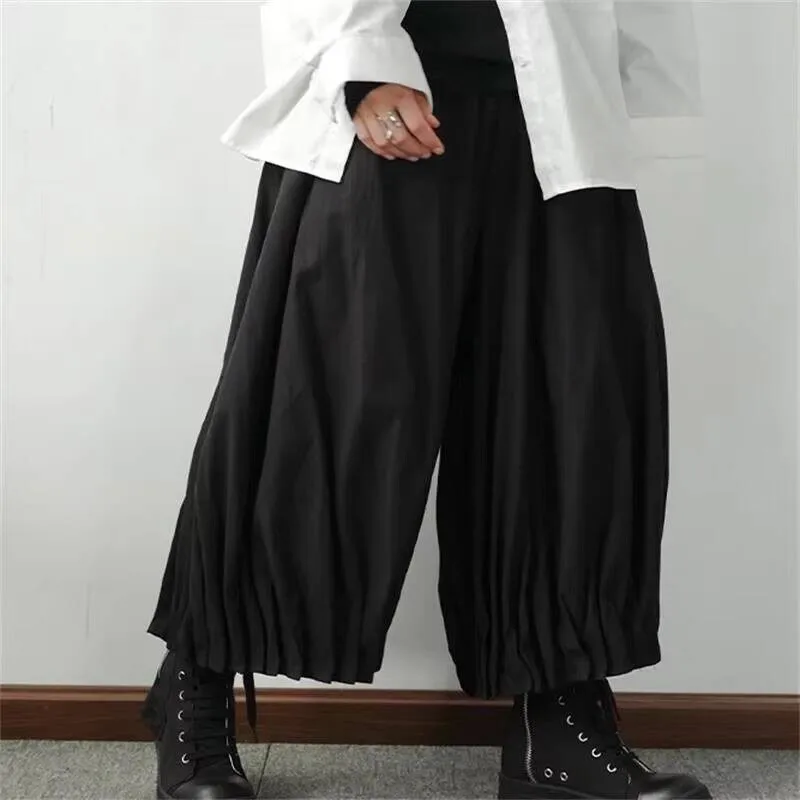 

Мужские расклешенные бриджи, плиссированные чулки, брюки, брюки-шаровары большого размера, стиль Ямамото, черные бриджи, ноги, ле