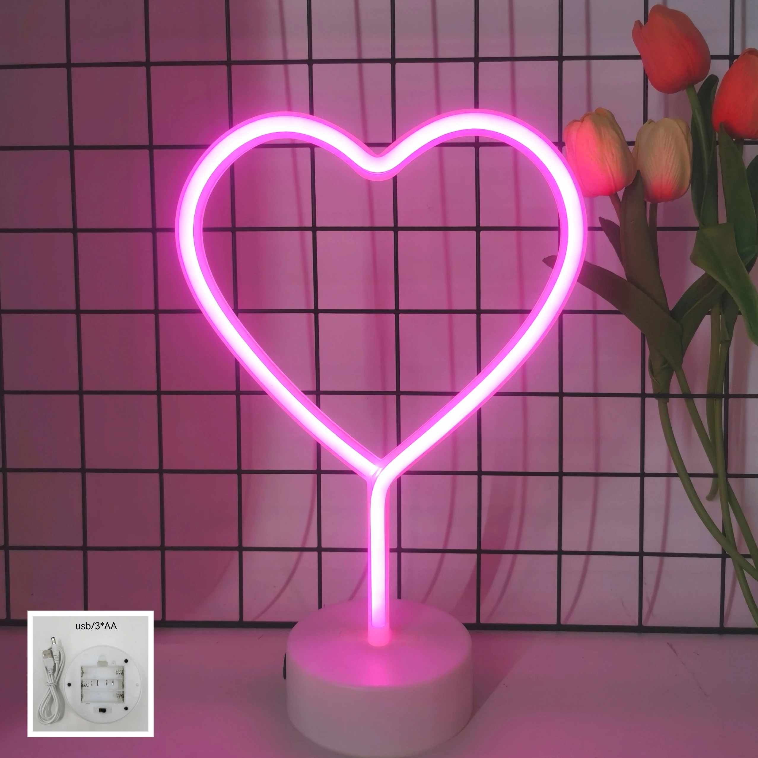 Heart shaped neon light, battery or USB powered, gift bedroom, living room decoration, wedding anniversary supplies, proposal