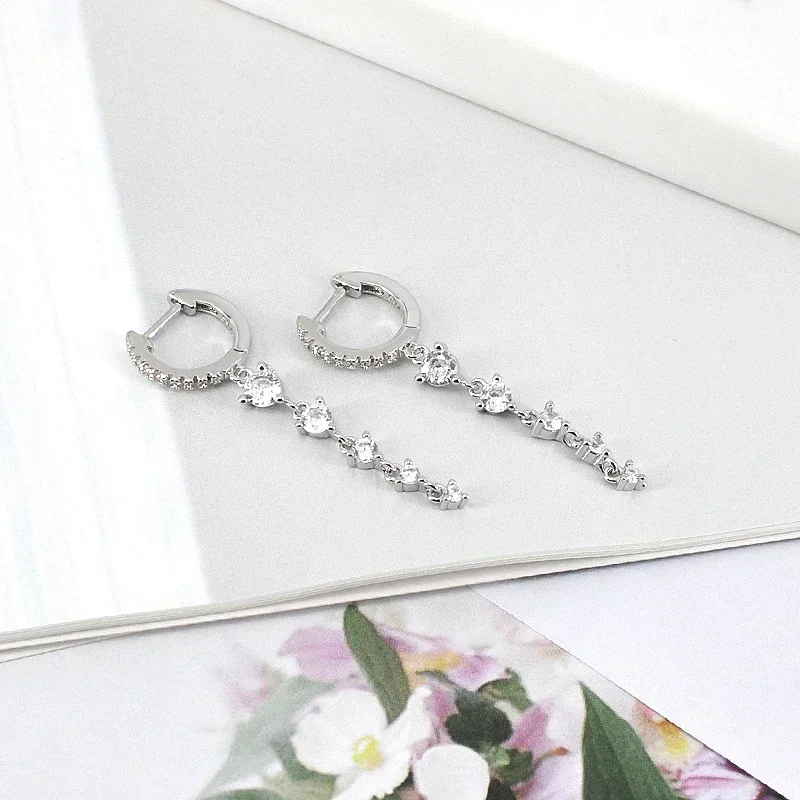 925 Sterling Silver Ear Needle Crystal White Zircon Silver Series Tassel Drop Earrings Luxury Fashion Party Jewelry Accessories