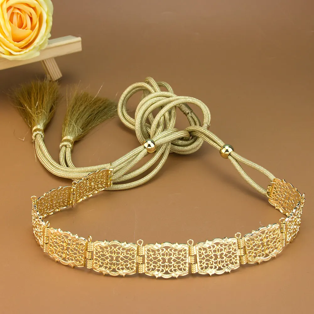 Sunspicems Elegent Women Caftan Belt Arabic Robe Waist Chain Metal Body Jewelry Morocco Hand Rope Tassels Bijoux