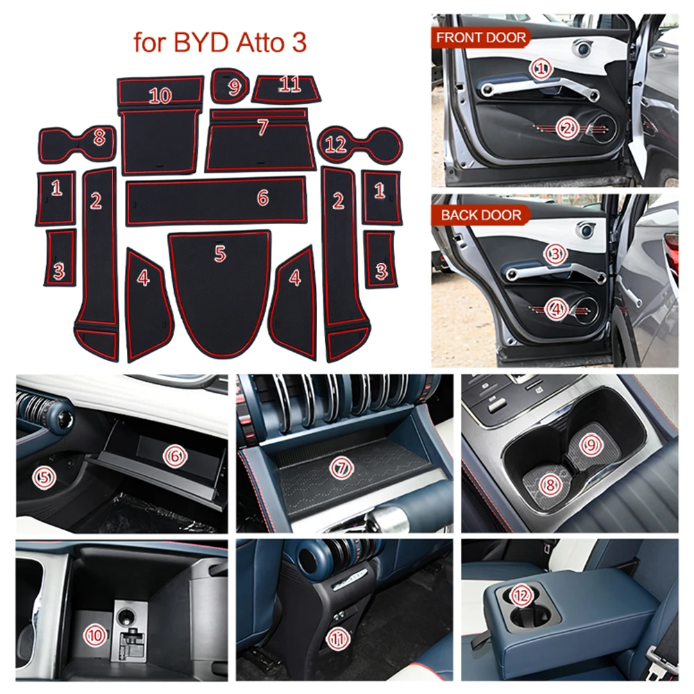 For BYD Atto 3 2021 2022 2023 LHD Car Interior Door Groove Mats Gate Slot Pad Non-slip Cup Mat Decoration Accessories