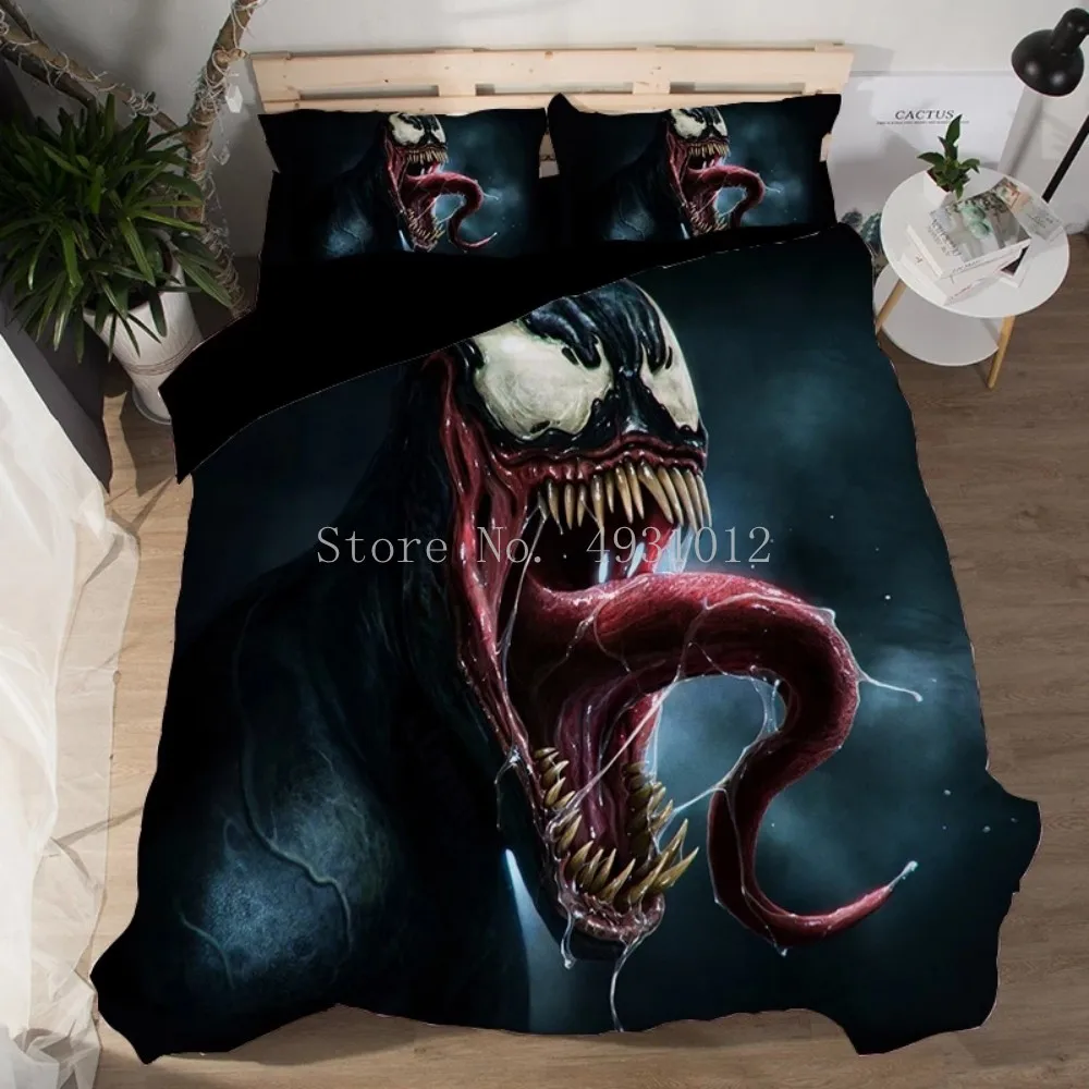 

Venom Bedding Set Bed Linen Bedsheet 3D Character Pillowcases Twin Full Queen King AU US Size Boys Adult Duvet Cover Sets