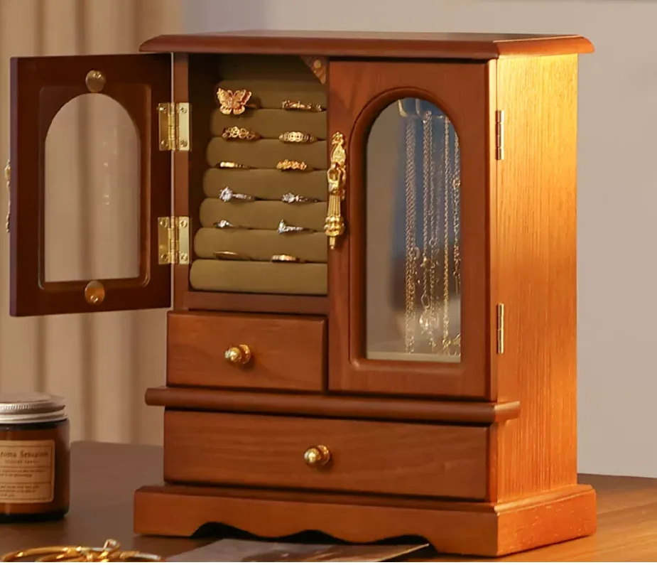 Solid wood jewelry box storage box high-end exquisite light luxury necklace hand jewelry box large capacity wedding gift birthda