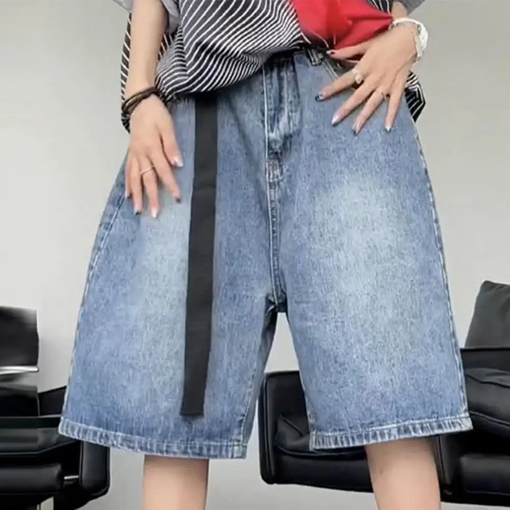 High Street Retro Blue Jeans Shorts Women Summer New Baggy Wide Leg Denim Half Pants Fashion Streetwear Clothing Oversize