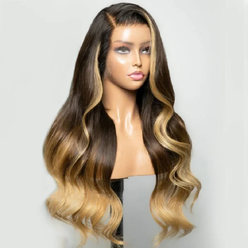 180Density 26 inch Long Highlight Body Wave 5x5 Silk Base Jewish Human Hair With BabyHair HD Lace European Hair Preplucked