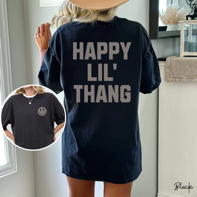 Happy Little Baby T-shirt, retro smiley face T-shirt, happy T-shirt, cute women's T-shirt  Unisex loose casual streetwear shirt