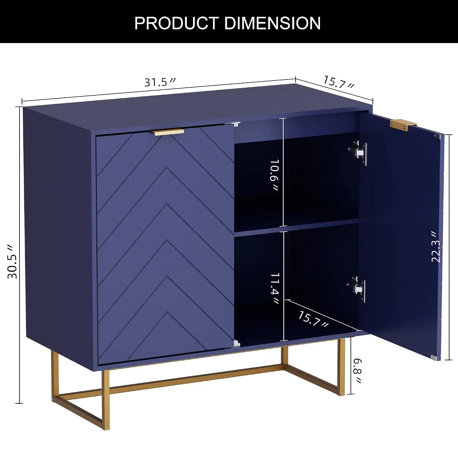Large Sideboard, 6 Doors, 3 Adjustable Shelves, Herringbone Design, Freestanding, Kitchen & Living Room, 94.5