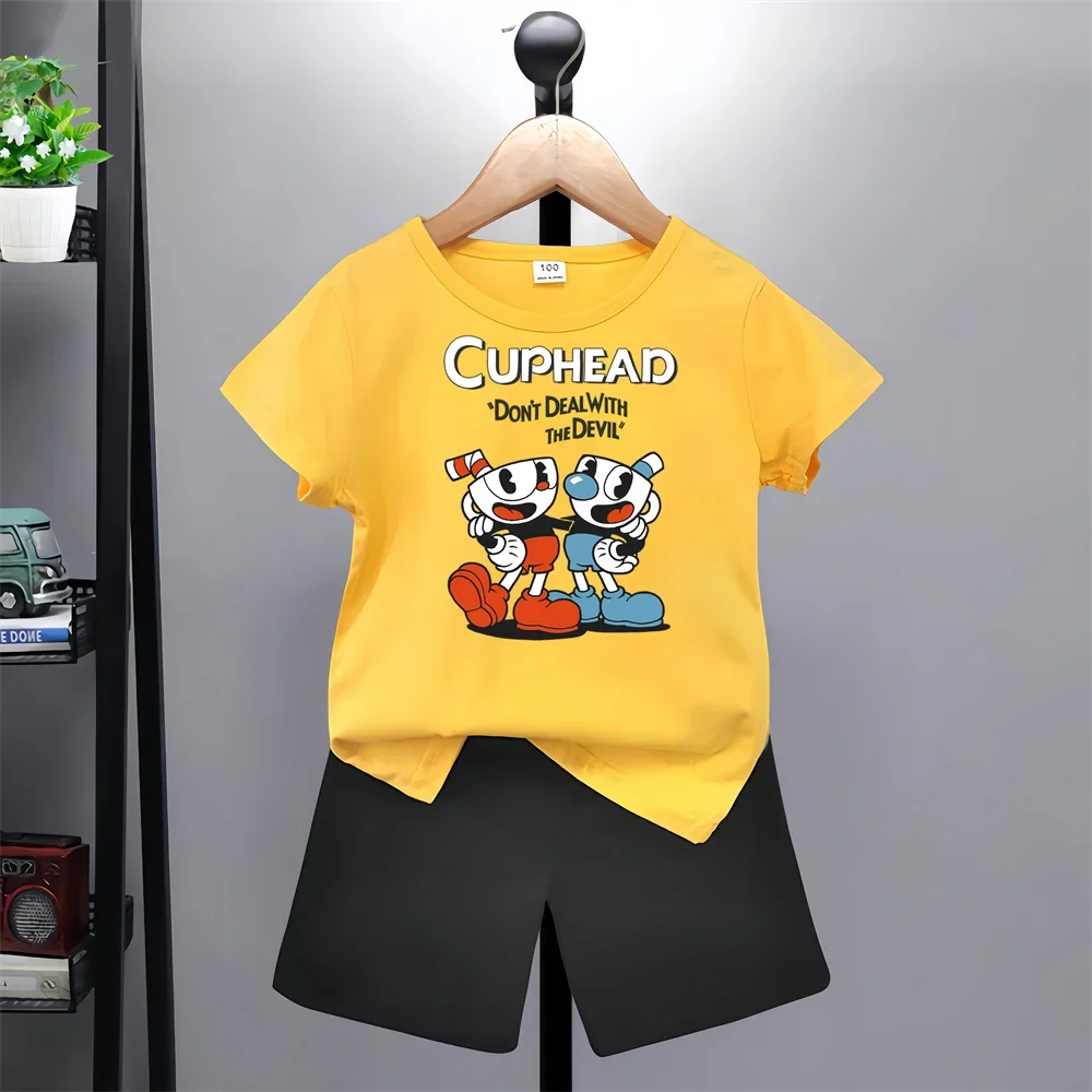 Children's short sleeve fashion T-shirt Printed Boy/Girl T-shirt Children's comic style cute top pants 2 piece set