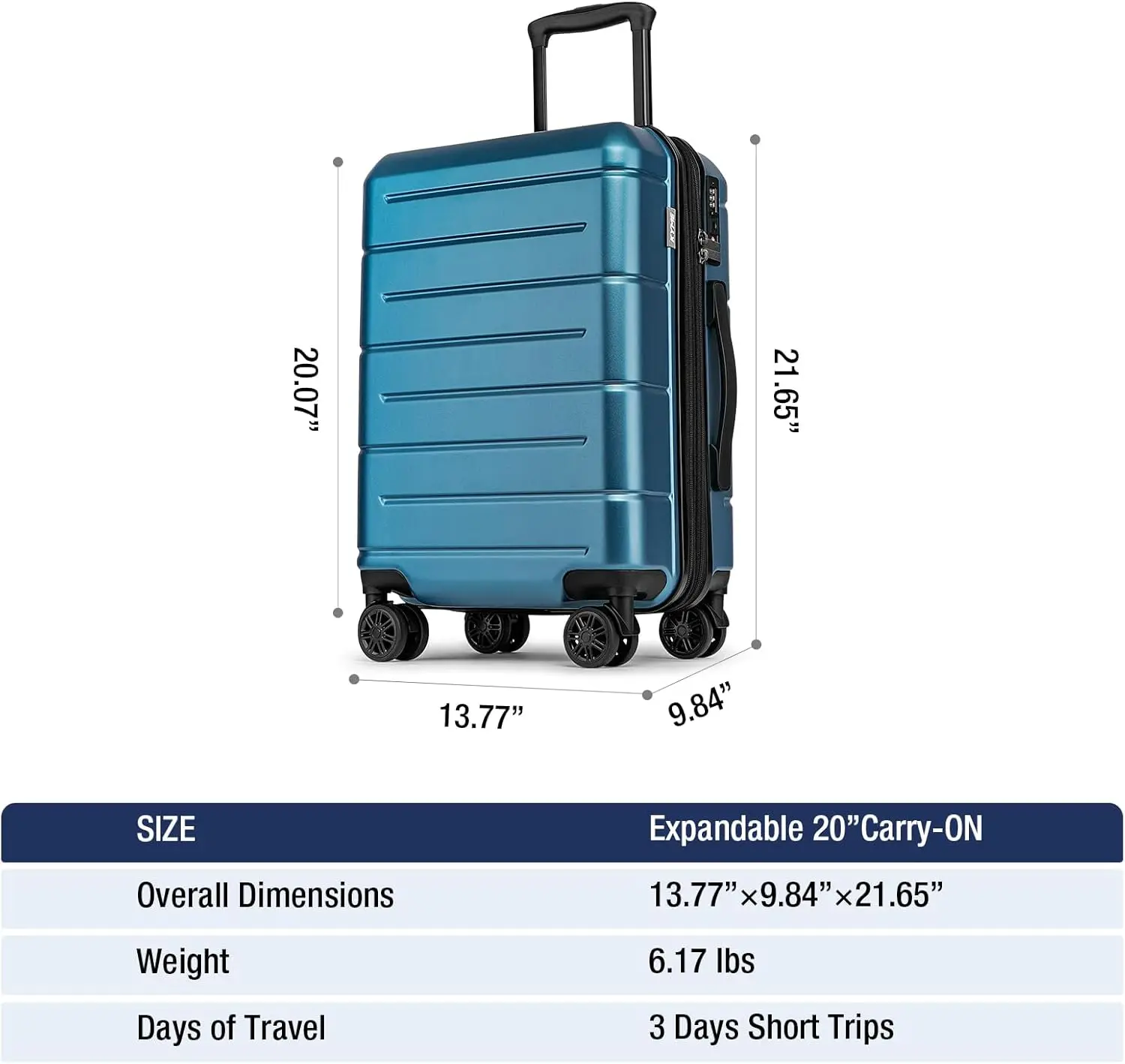 Kyme Hardside Expandable Carry On Luggage 22X14X9 Airline Approved,20 Inch Hard Shell Suitcase With Double Spinner Wheels Tsa