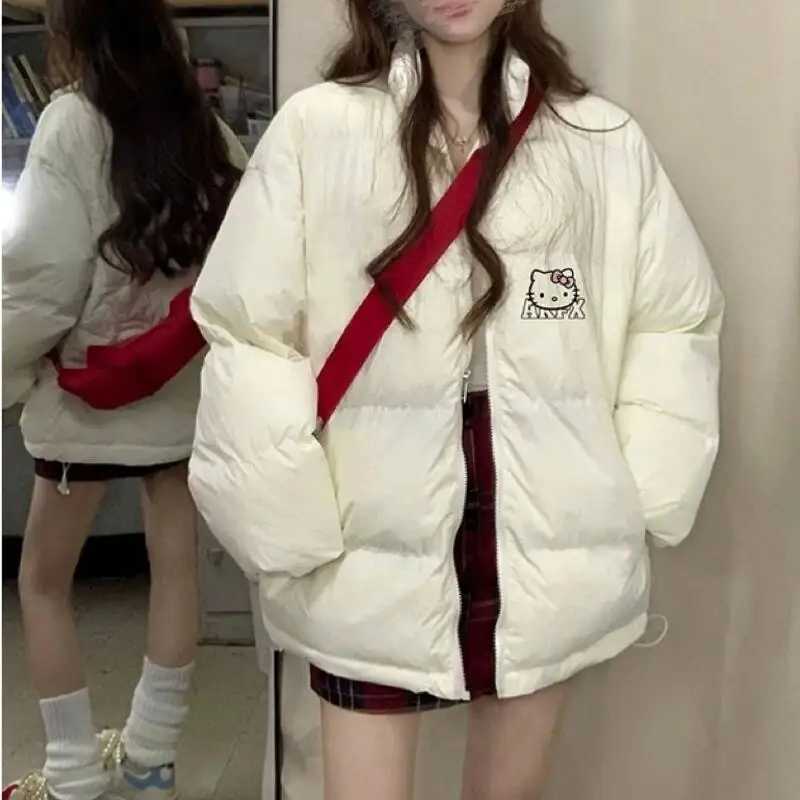 Белая хлопковая стеганая куртка свободного покроя, теплое зимнее пальто для пар, пальто в стиле хлеба, плотная зимняя верхняя одежда с длинным рукавом