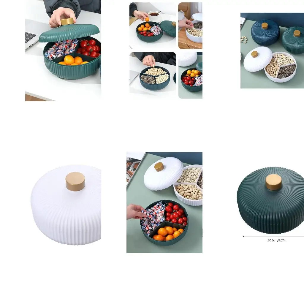 Serving Tray with Lid Fruit Serving Container Compartment Round Appetizer Tray Divided Plastics Storage Plate